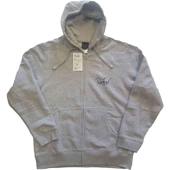 Hoodie - Pink Floyd - The Wall Faded Hammers Logo - Grey - Zip - Front